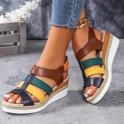 Летние мужские туфли с толстой подошвой, женские плетеные туфли с открытым носком, крючки-петли, летние сандалии на толстой танкетке и покатом каблуке в римском стиле