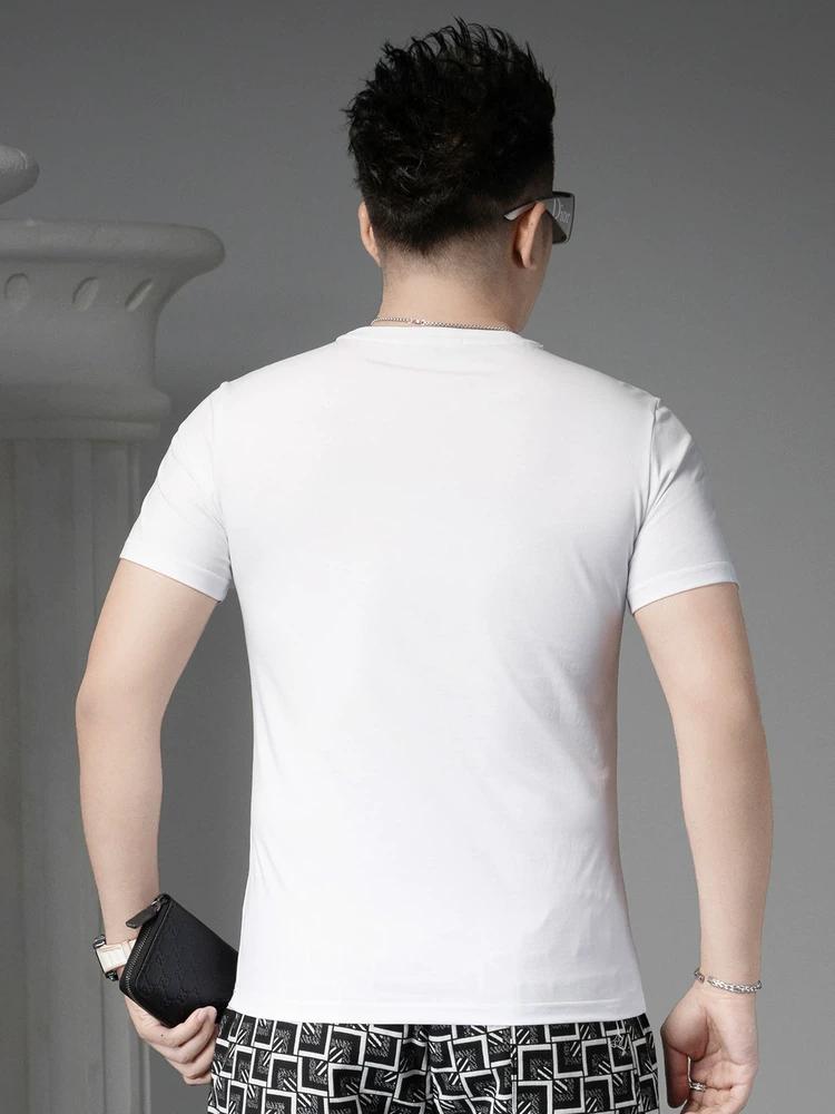 European Style 2025 New Round Neck Short-Sleeve T-Shirt for Men, Summer Trendy Brand Printed Casual Top, Slim Fit Half-Sleeve Tee