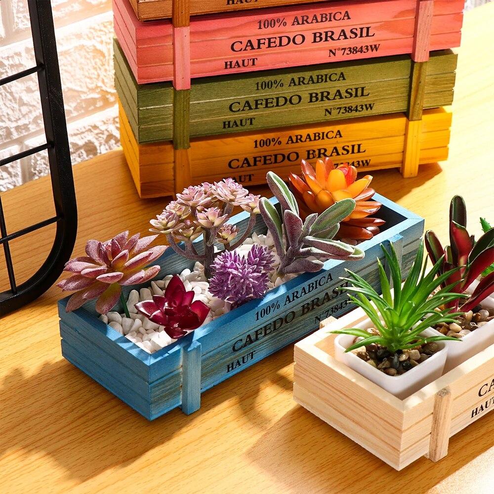 Natural Wooden Flowerpot Garden Decor Trough Decor Pots Succulent Boxes Rectangle Vase Vintage Crates Wood Flower Pot Home Tools