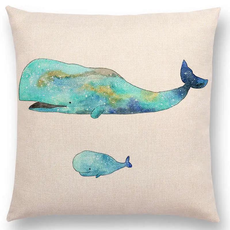 Newest Fashion Nordic Style Whale Cushion Cover Ocean Whales Home Pillow Case Linen Cotton Pillows Covers