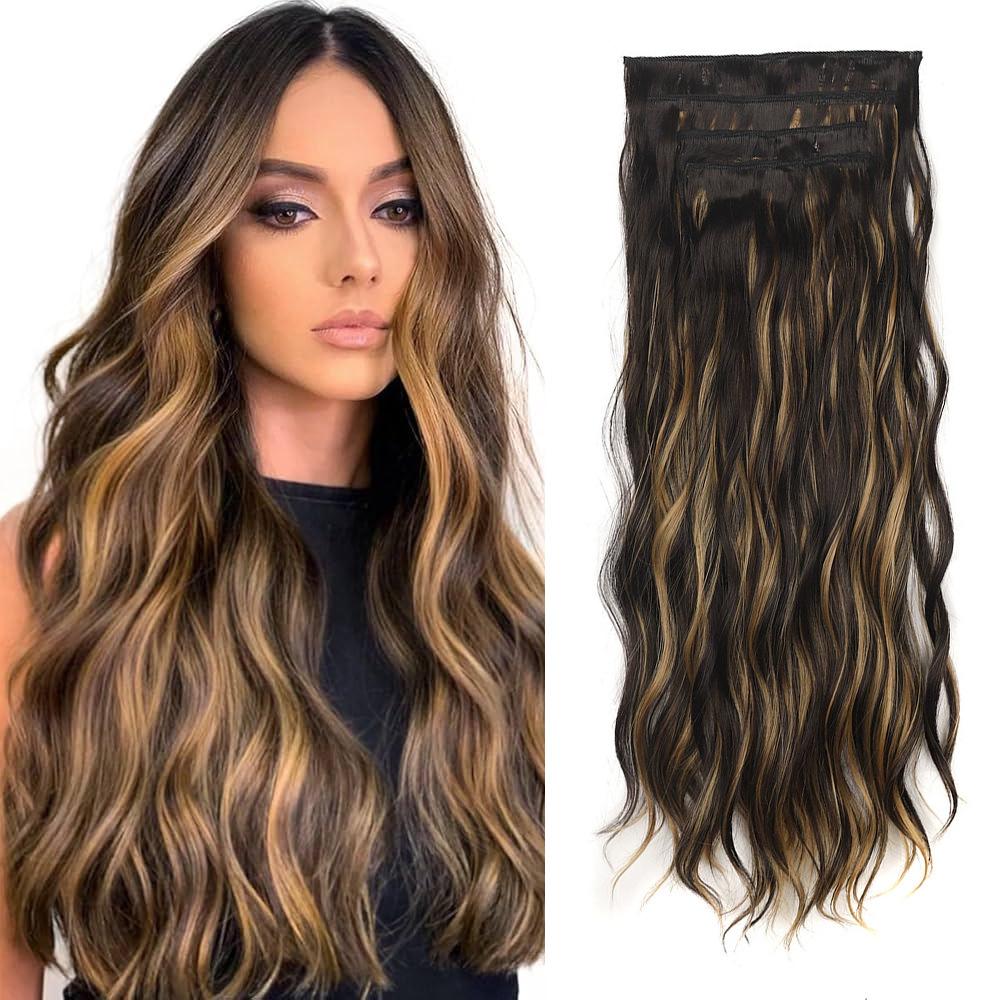 Женский парик синтетический набор из четырех частей на заколках, волосы с эффектом водной ряби, кудрявые, накладка для замены волос