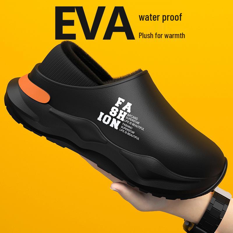 2024 Новые мужские водонепроницаемые хлопковые тапочки на каблуке — нескользящие, устойчивые к фекалиям, идеально подходят для использования в помещении и на улице осенью и зимой.