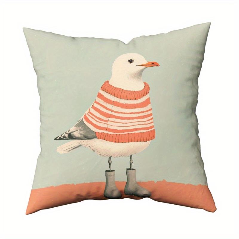 Vikama Whimsical Seagull Design Throw Pillow Cover Decorative Cushion Case For Sofa Bed