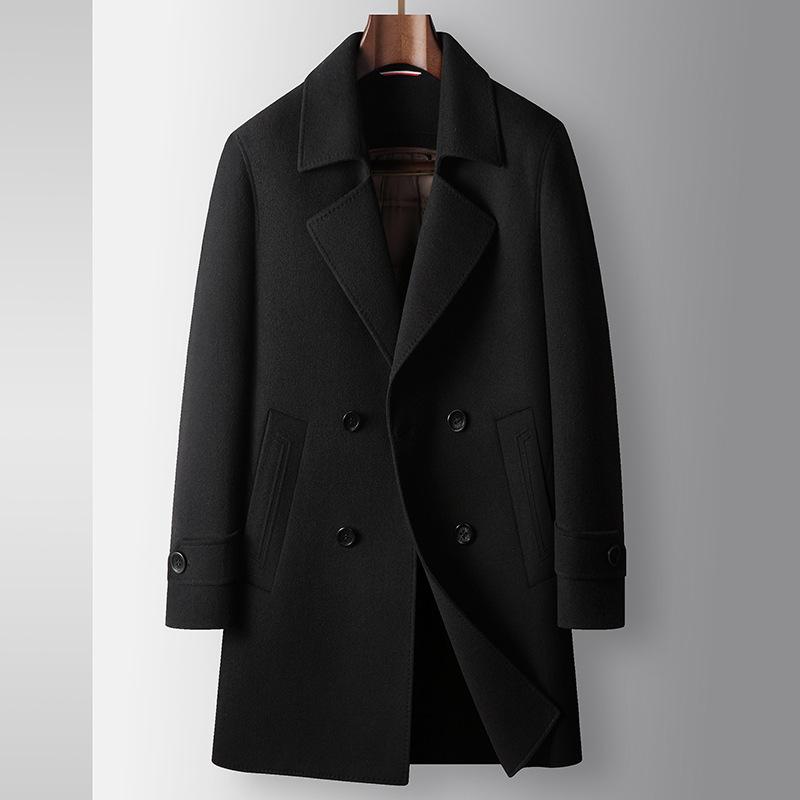 Wool Men's Woolen Coat Autumn and Winter Double-breasted Youth Business Take-off Goose Down Liner Trench Coat Tide
