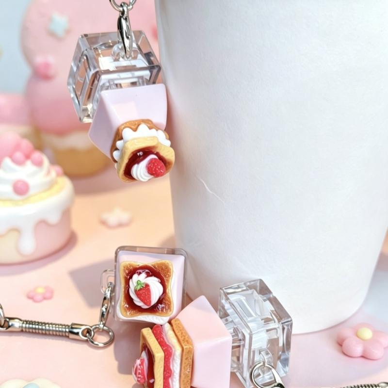 Милая Kawaii 3D Клубничный Тост Кейкап Брелок Нажимаемый Переключатель Подвеска на Рюкзак для Подростков Подарок