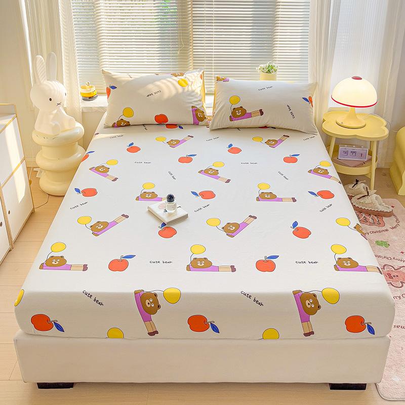 White Flower Print 100% Cotton Fitted Sheet Set Deep Pocket Elastic Mattress Cover with Pillowcases Soft Breathable Bedding Set