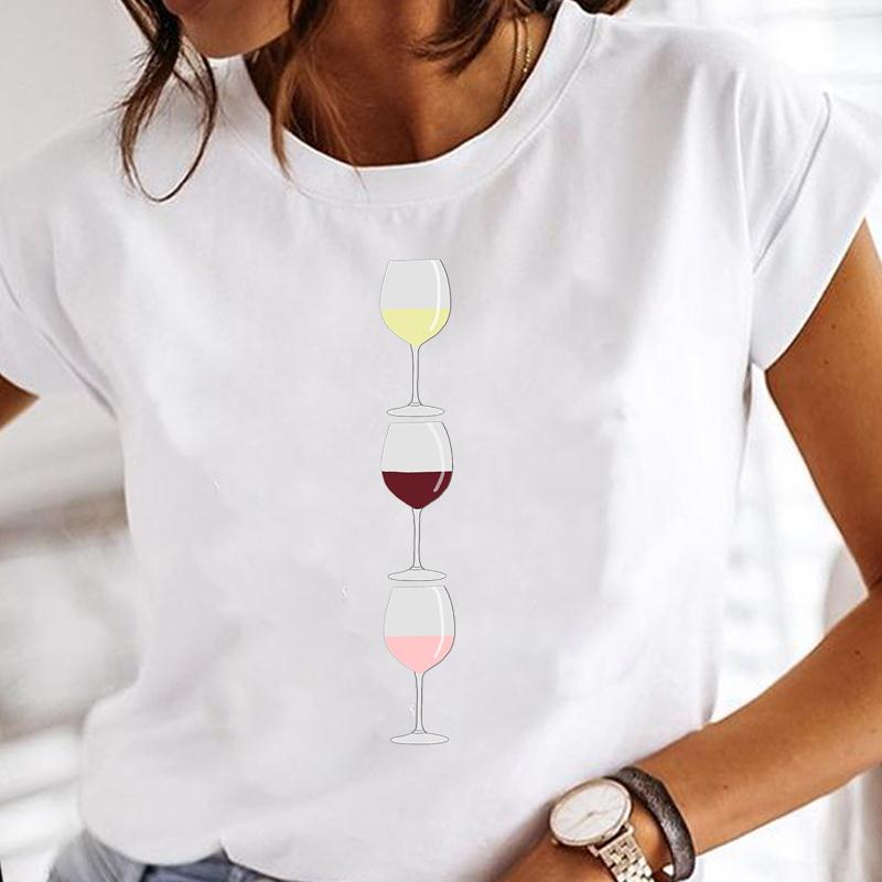 Модные футболки, женские футболки с надписью «вино», забавная трендовая женская одежда с коротким рукавом, одежда с героями мультфильмов, обычные топы с принтом, футболка с графическим принтом