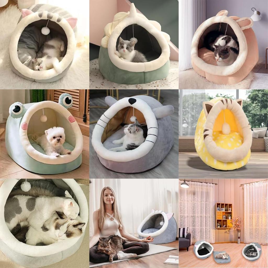 DICOCO Cat Dome Pet Cat Pet Heat Cold Small Pet Cat Cat Suitable for Small Pet Dinosaur Shape L House, Shape, Winter, Cute, Bed, Semi-Enclosed Type,