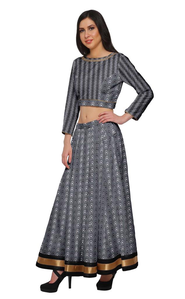 Moomaya Two Piece Long Skirt And Crop Top Printed Indian Ethnic Set For
