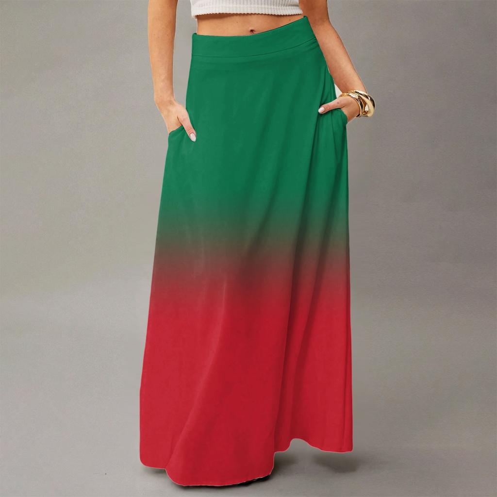 Женская повседневная складная юбка-макси с градиентным принтом, высокой талией и карманом, с драпировкой