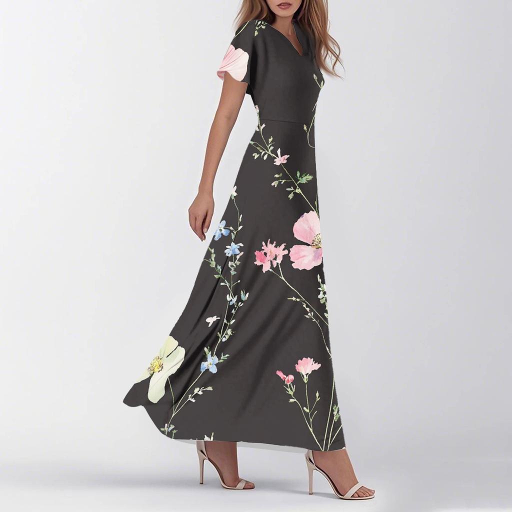 Женское летнее повседневное модное ретро-платье с цветочным принтом и коротким рукавом