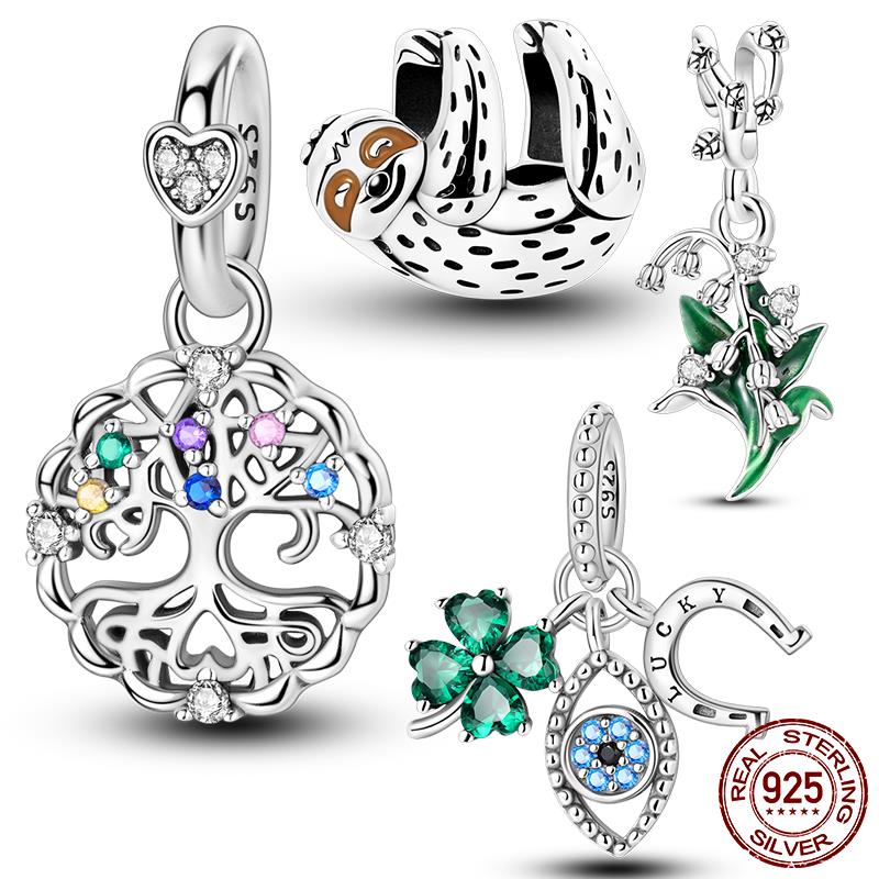 Медные подвески-шармы «Клевер на удачу», бусины «Ленивец» для расслабления, подходят для оригинального браслета, женские украшения в подарок