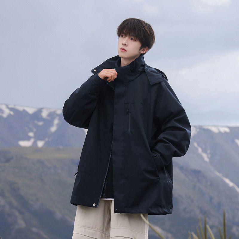 Men's Three-in-One Windproof Waterproof Hooded Mountaineering Jacket - Autumn/Winter Detachable with Plus Velvet