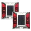 Solar Road Stud Lights, Flashing Red LED, Rechargeable, Waterproof, Recessed, for Roads and Gardens, Set of 2