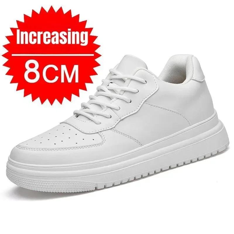 New Height Increasing Shoes for Men 10cm Invisible Elevator Sneakers White Leathe Sport