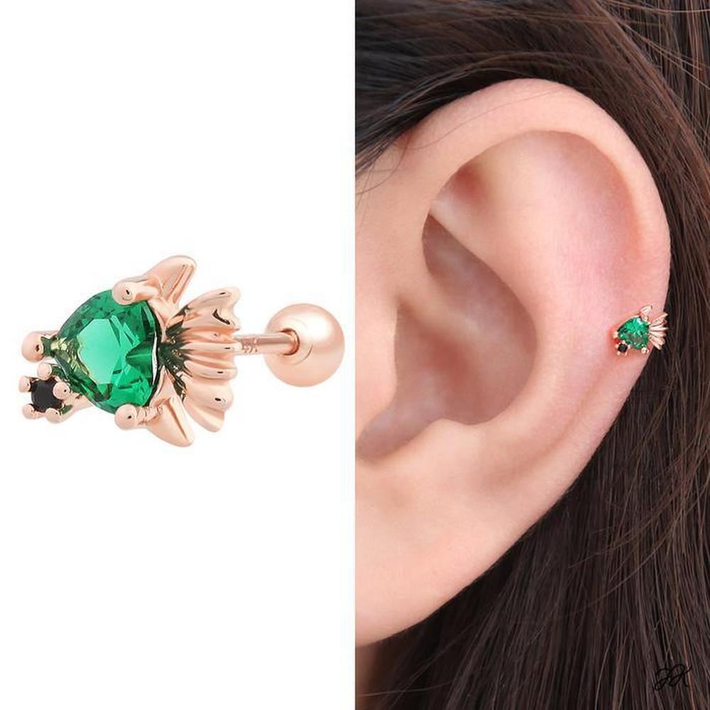 14K Gold Needle Cubic Fish Lovely Rose Gold Piercing (S8538890)