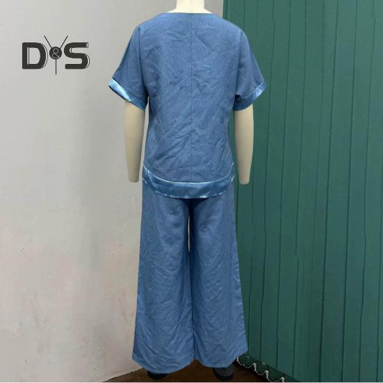 Женский повседневный комплект из двух частей, большой размер, топ с V-образным вырезом и короткими рукавами, широкие брюки, летний свободный комплект для отдыха