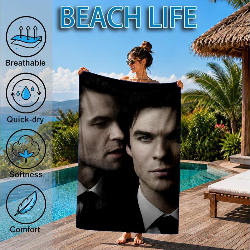 Damon Salvatore Romance Beach Towel, Super Soft Microfiber, Perfect Gift for Her/Him, Birthday, for Pool, Beach, Travel, Decor Beach Party