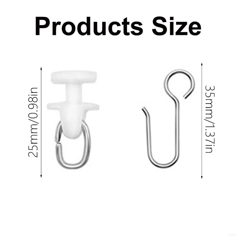 62KD Набор из 120 роликовых крючков для карнизов для штор для плавного движения драпировки, белые