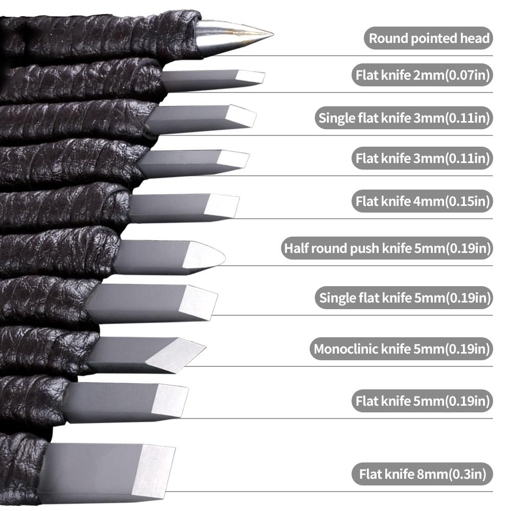 Professional 10Pcs Tungsten Steel Stone Carving Kit Hand Tools Set Chisel Woodworking Engraving Cutting Blade for Stone Seal