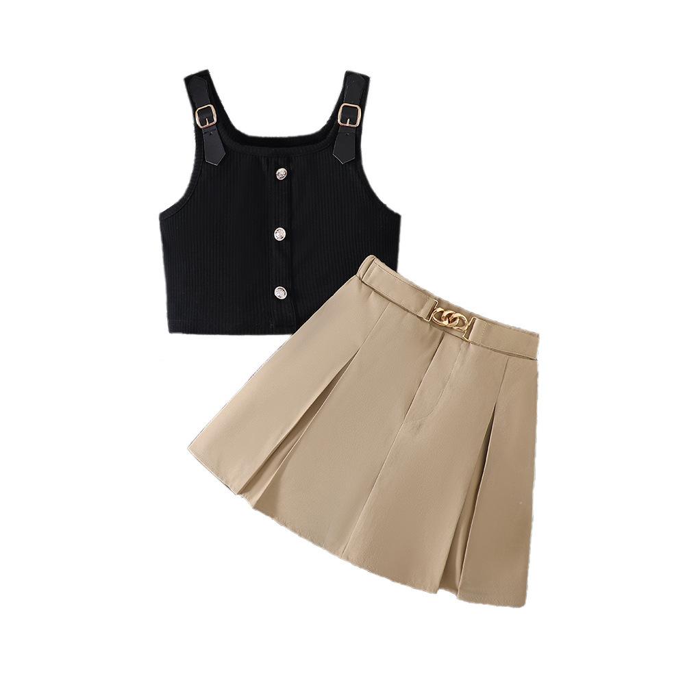 Детские юбки Детская одежда 8-12 лет Девочки весна-лето новый трикотажный плиссированный комплект юбки на шее