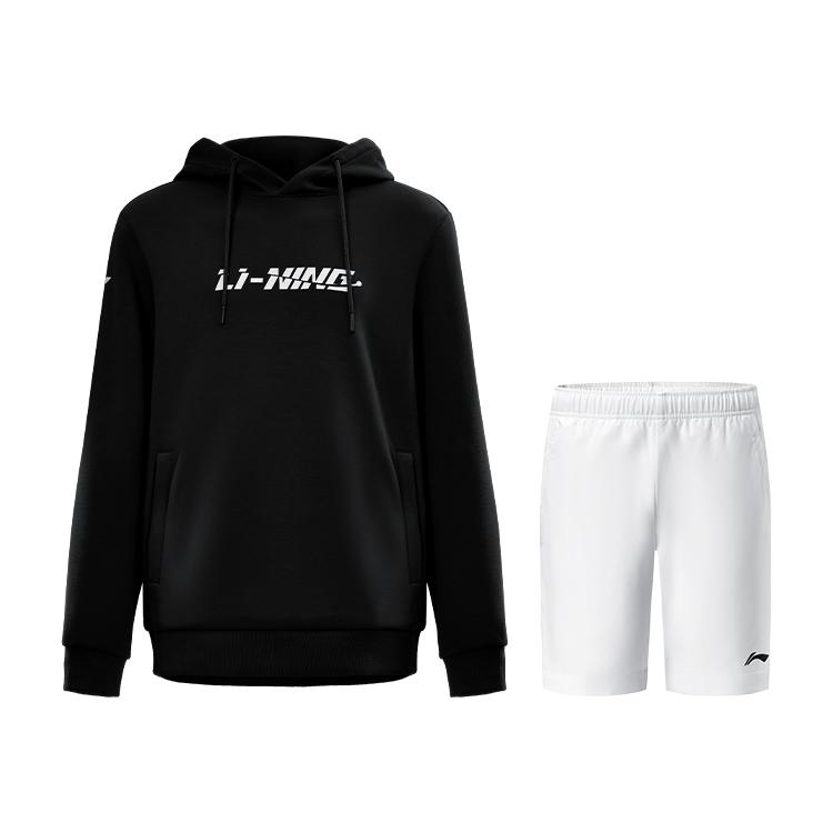 Li Ning Минималистичный Стильный Пуловер С Длинным Рукавом Толстовка Удобный Мягкий Повседневный Спортивный Костюм Толстовка Унисекс, шорты AWDUG83-1+AAPU339-1