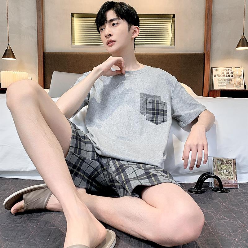 Летние трикотажные хлопковые мужские пижамные комплекты с короткими рукавами, мужской пижамный комплект с буквами, пижама для мужчин, одежда для сна, костюм для домашней одежды