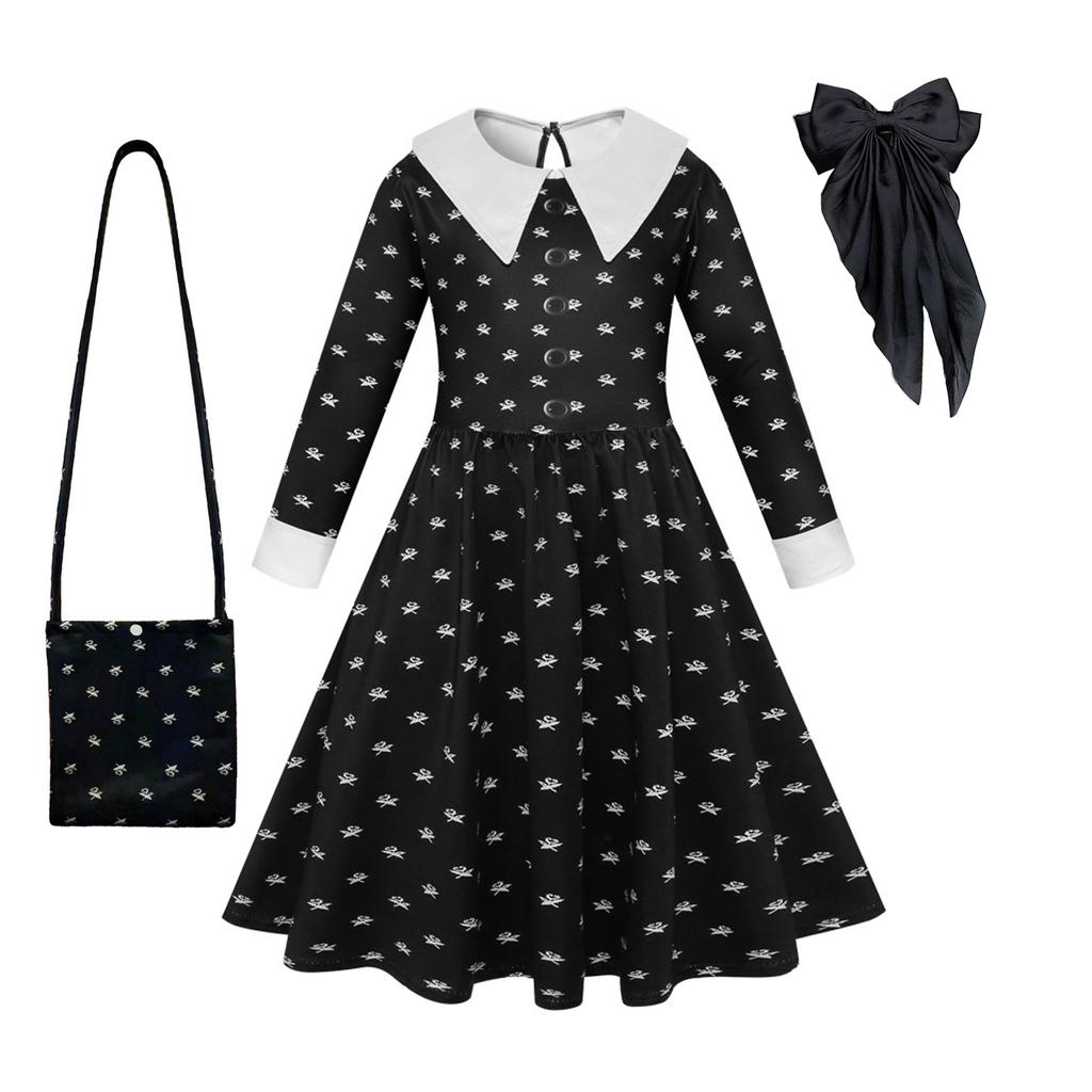 Фильм Среда, платья для косплея, Среда Аддамс, карнавальный костюм, готический ветер, детское платье, костюмы для Хэллоуина