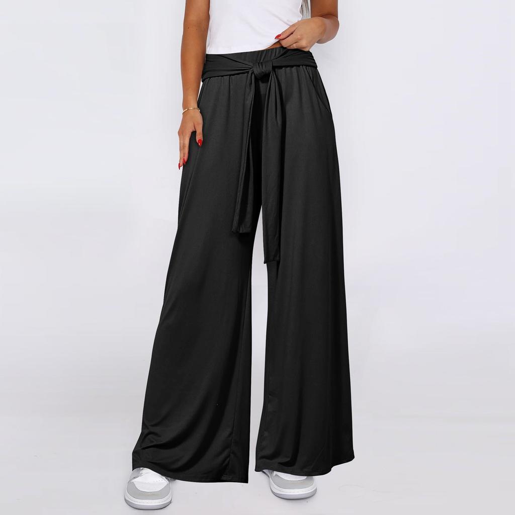 Women's Lace-Up Wide-Leg Pants Casual Pants Solid Color Trousers With Pockets