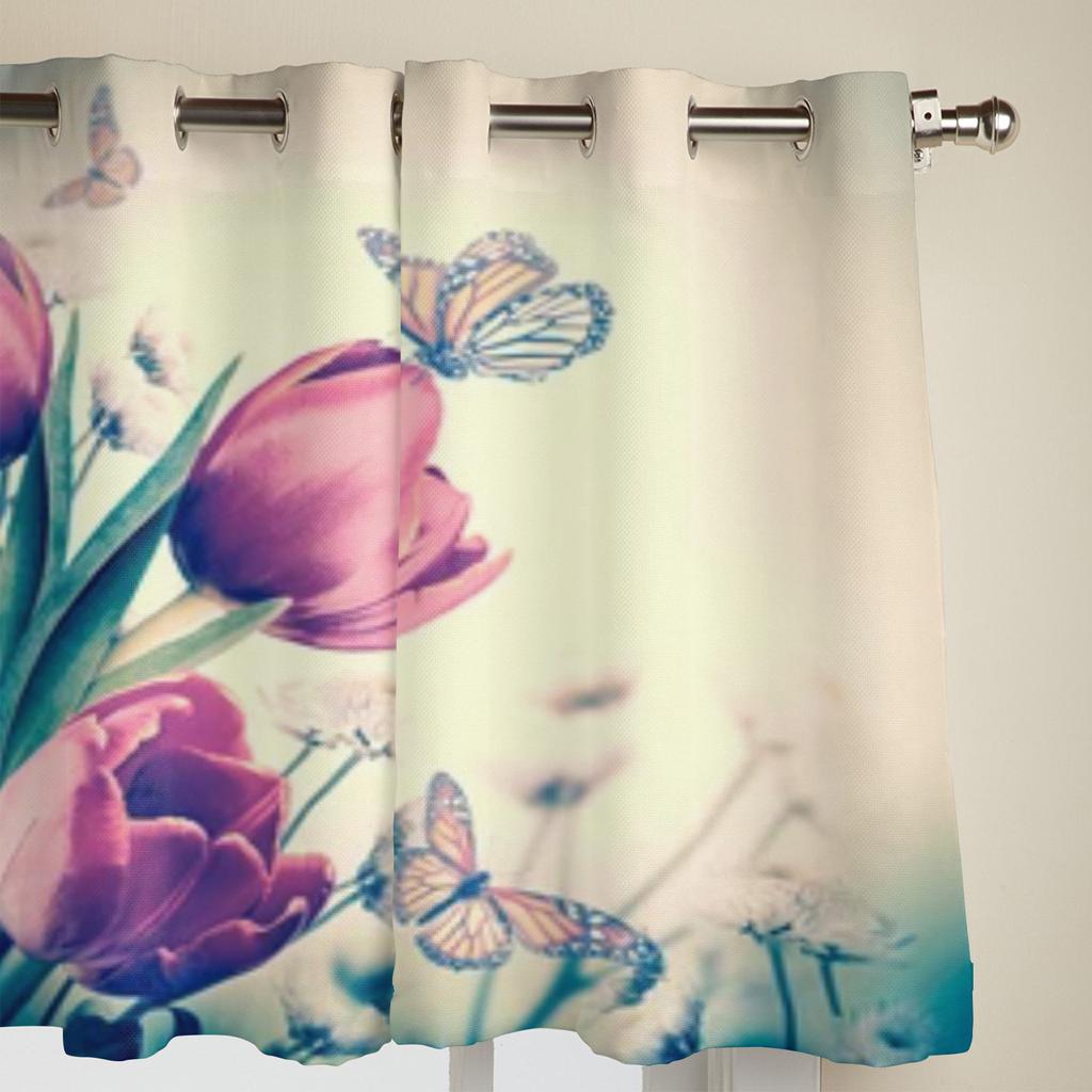 Букет красных тюльпанов и бабочки, занавески для гостиной, кухни, современные шторы, домашний декор, жалюзи, шторы