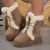 Большого размера женские зимние ботинки 2025 новая мода шнуровка плоская подошва утолщенные повседневные удобные зимние ботинки