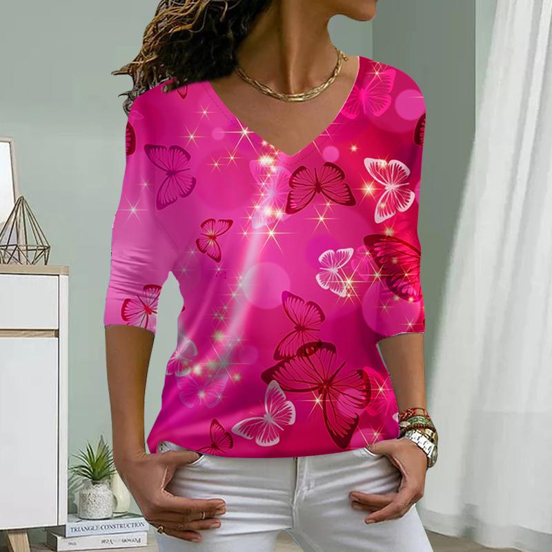 Черные бабочки принт женские футболки женские топы с длинным рукавом V-образный вырез пуловер женские футболки футболка для женщин
