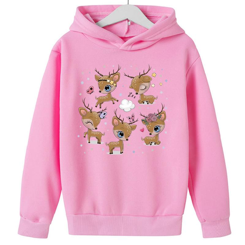 2025 Популярная Рождественская Повседневная Толстовка для Детей с Принтом Оленя, Спортивная одежда для Девочек с Длинным Рукавом, Удобный и Универсальный Топ