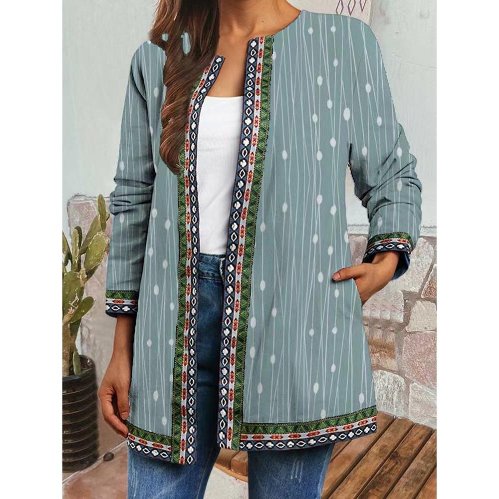 GMXIA Осень-зима винтажный этнический стиль принт большой размер куртка кардиган женская одежда