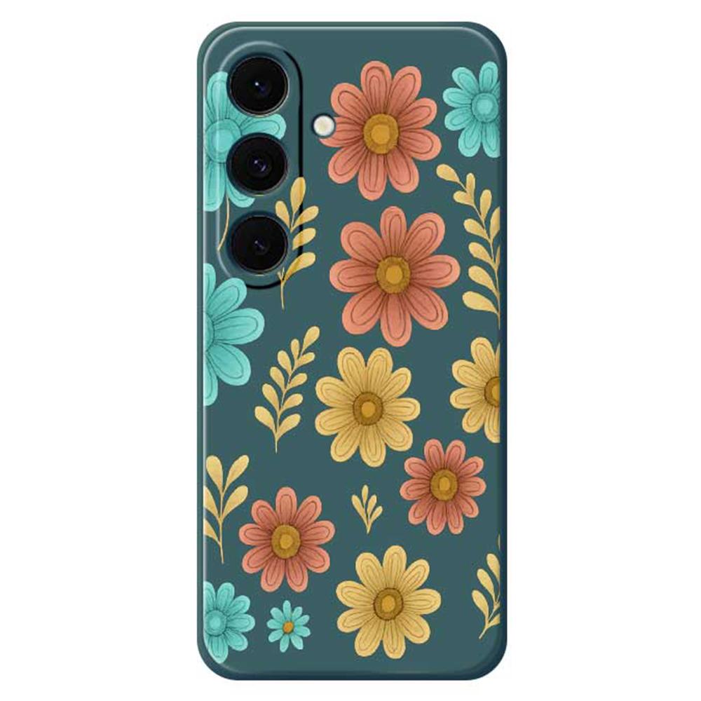 For Samsung Galaxy S25 FE Case Red Yellow Blue Flowers Pattern Printing Straight Edge TPU Phone Back Cover