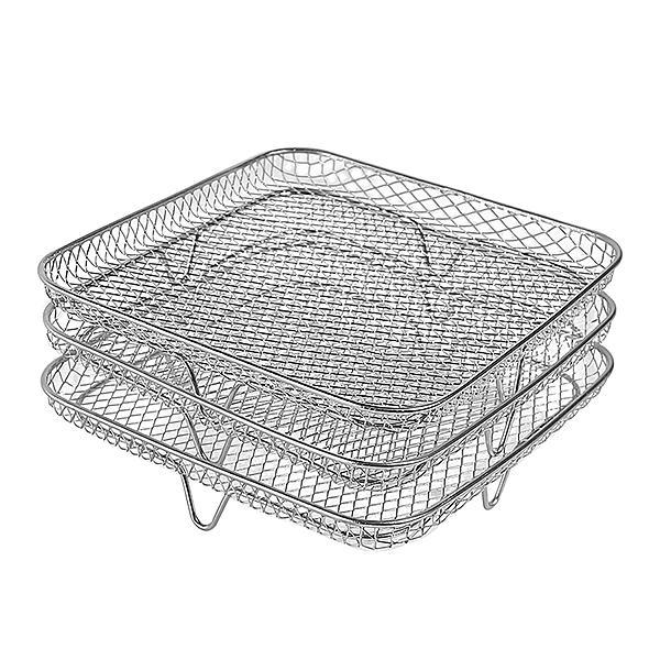 3 Layer Air Fryer Stackable Dehydrator Racks Stainless Steel Rectangle Air Fryer Basket Tray BBQ Grill Rack Kitchen Accessories
