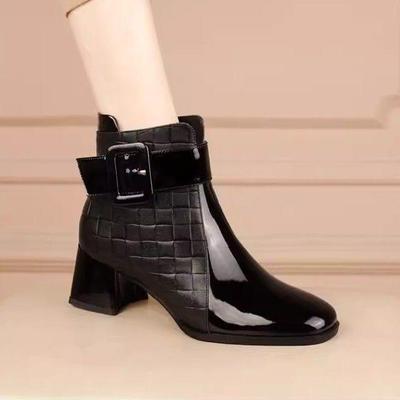 2025 Черные Ботинки Мартин из Натуральной Кожи: Женские осенние полусапожки на среднем каблуке, на толстом высоком каблуке