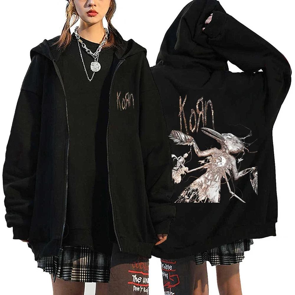 Korn Рок Толстовки МИРОВОЙ ТУР Толстовки на молнии Korn Рок Металл Куртки на молнии Флисовые Куртки Оверсайз Пальто Хип-хоп Уличная одежда