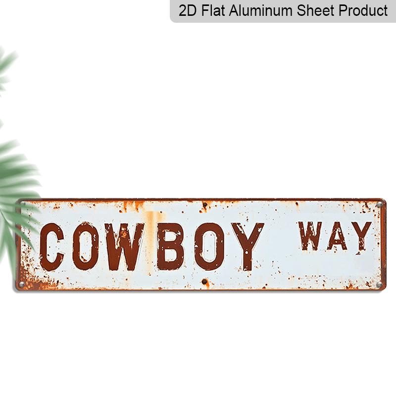 2D Flat 1pc, 15.7×3.94inch A Vintage-Style Metal Sign Featuring A 2D Flat Cowboy Design, Aluminum Decorative Sign, This Easy-To-Hang Tin Plaque