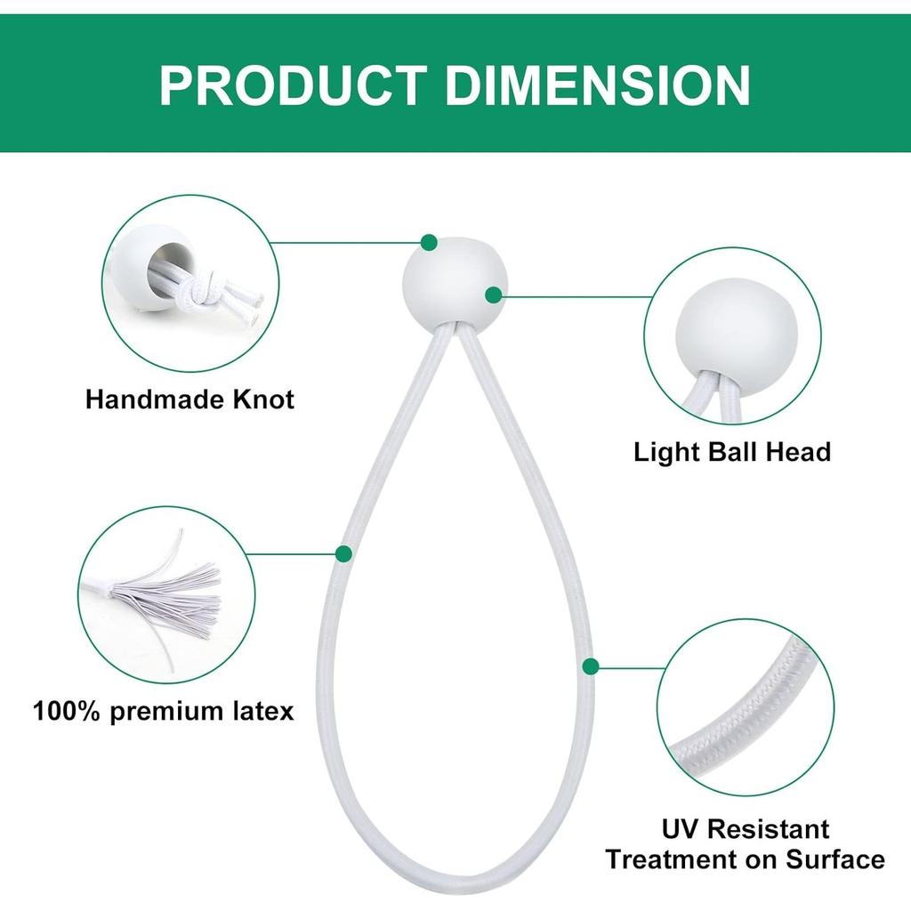 White Ball Bungee Cords,6 Inch Heavy Duty Outdoor Bungee Cord with Balls,Tarp Tie Down Bungee Balls for Shelter,Camping,Cargo,Tent Poles UV Resistant