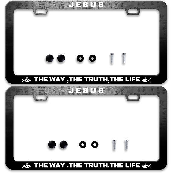 2 Pcs Grey Black Leopard Print License Plate Frame Cheetah License Plate Frames Personalise Stainless Steel Funny Design Compatible with Standard