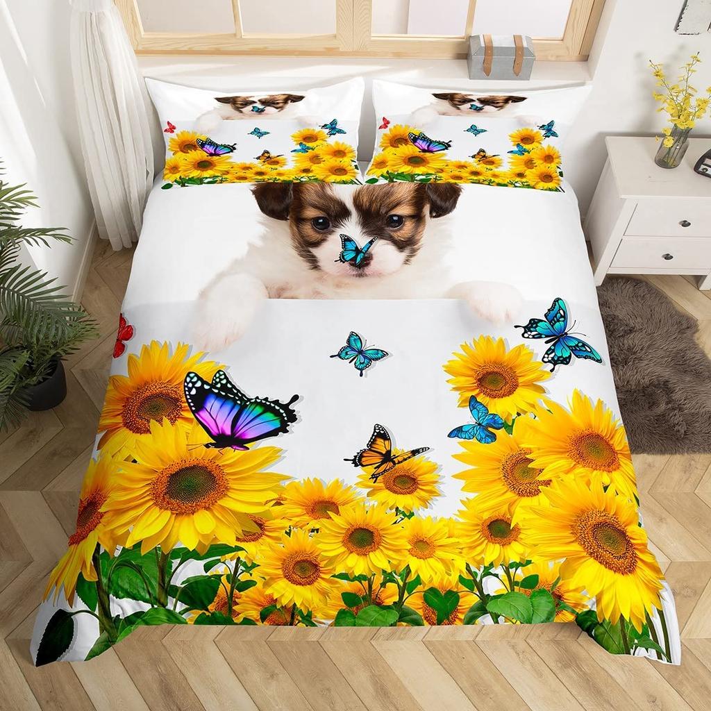 Комплект постельного белья с милыми собачками размера King Queen и рисунком животных Kawaii Dog для детей, мальчиков и девочек, полиэстеровое одеяло