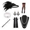 1 Set 1920'S Flapper Cosplay Costume Feather Headband Pearl Necklace Bracelet Stockings Long Glove Gatsby Masquerade Accessories