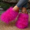 Модные корейские хлопковые тапочки из искусственного меха для женщин, слипоны, с круглым носком, меховые тапочки, женские зимние нескользящие однотонные плюшевые шлепанцы