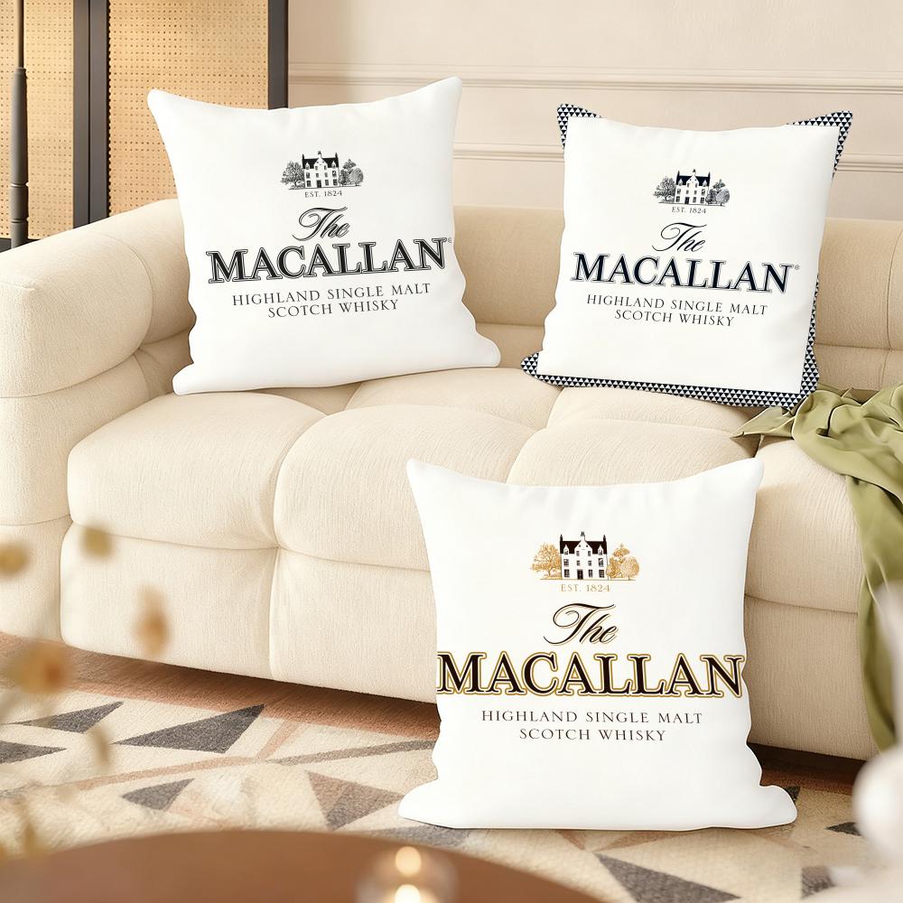 MMacallanNS wWhiskey logo Cushion Cover Natural Linen Organic Fabric DoubleSided Printing Couch Pillow Covers Home Decor