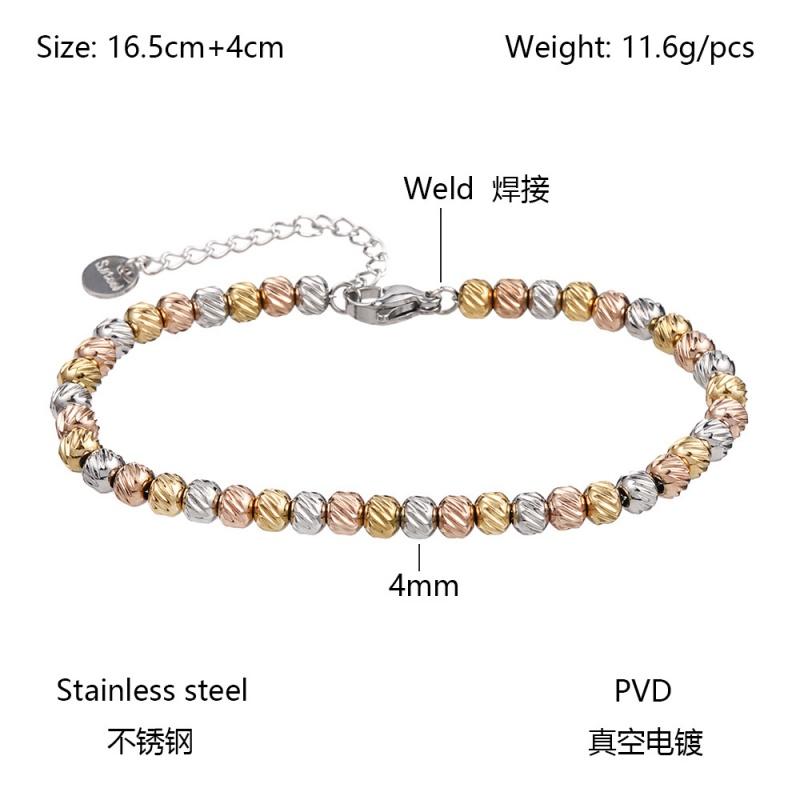 1Pcs Stainless Steel New Sculpt Texture Beads Chain Bracelets for Women Men Gold Plated Waterproof Fashion Jewelry Accessories