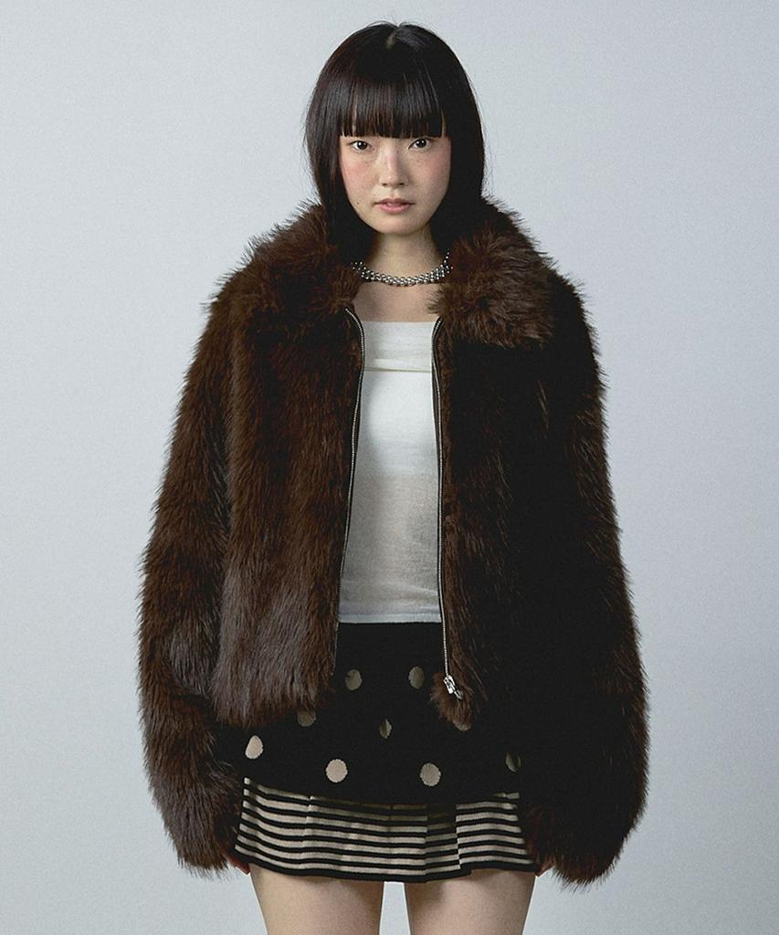 Youhee Long Hair Fur Jacket Brown