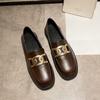 Luxury Metal Chain Oxfords Shoes Women Square Toe Loafers Black/Brown Leather Flats Mujer Mocasines Office Daily Sneakers