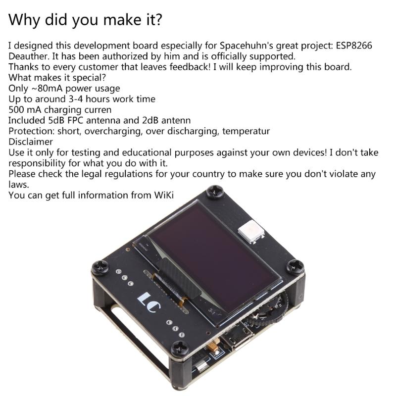 Инструмент для тестирования WiFi ESP8266 WiFi Deauther Watch V1 DSTIKE NodeMCU Программируемая плата разработки со встроенным аккумулятором емкостью 800 мАч