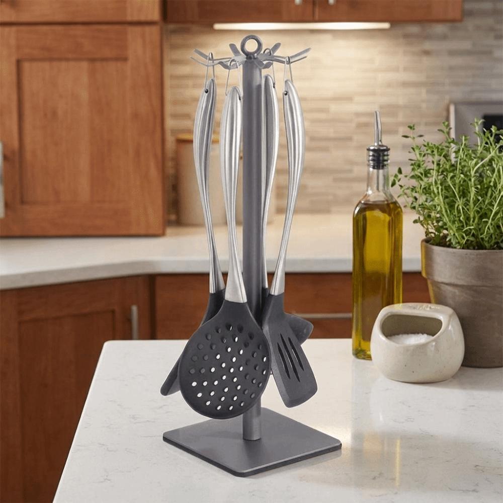 Stable Base Rotating Spatula Rack Movable Spoon Hanging Rack Pot Shovel Rack for Kitchen